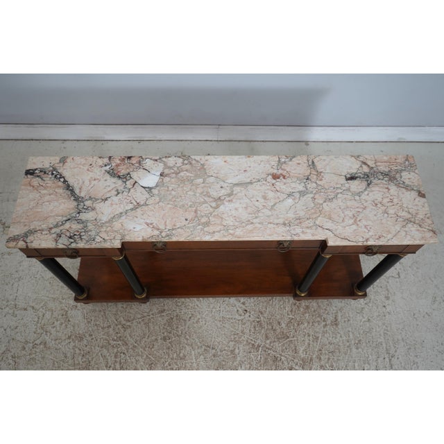 French John Widdicomb Vintage Walnut Marble Top French Empire Console For Sale - Image 3 of 17
