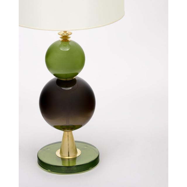 Metal Venetian Blown Glass Lamps, Green, Murano Italy - a Pair For Sale - Image 7 of 9