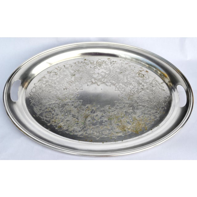 Early 20th Century Distressed Look Gorham Oval Silver Plate Platter Butler Tray For Sale - Image 10 of 10