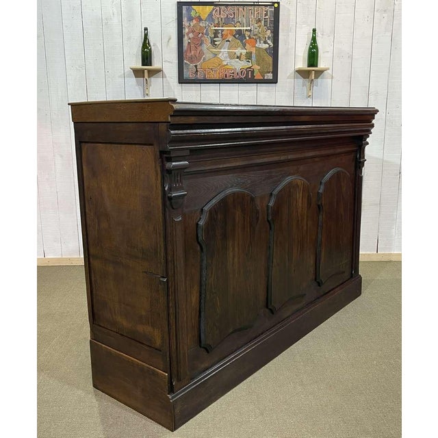 Wood Oak Bar Counter with Original Zinc and Tin Cladding For Sale - Image 7 of 18