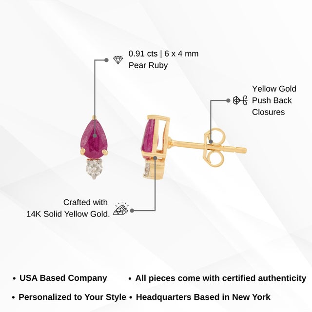 1ct Natural Ruby & Diamond Toi Et Moi Stud Earrings in 14k Yellow Gold- 2 Pieces For Sale - Image 12 of 15