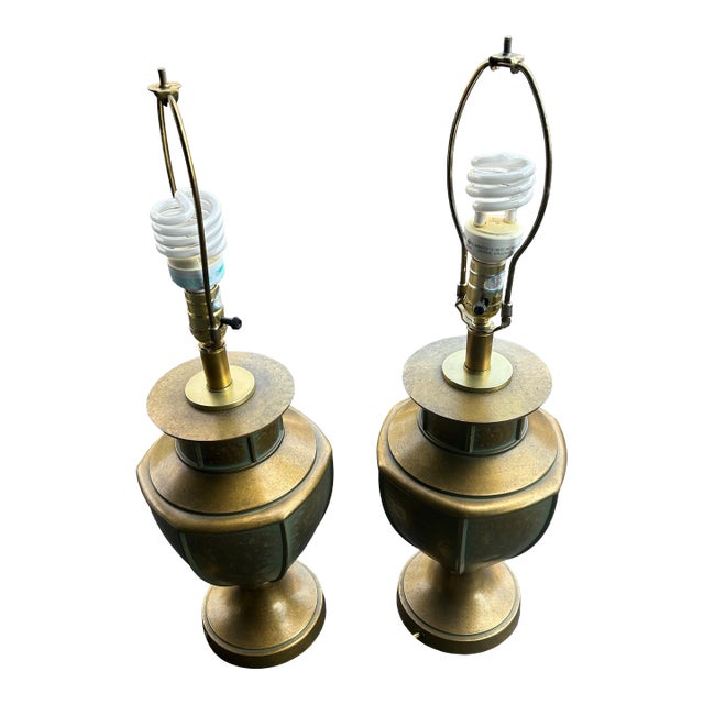 Mid 20th Century Hammered Metal Lamps - a Pair For Sale