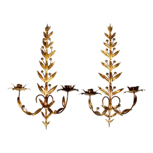 Mid 20th Century Italian Golden Gilt Tole Wall Sconces