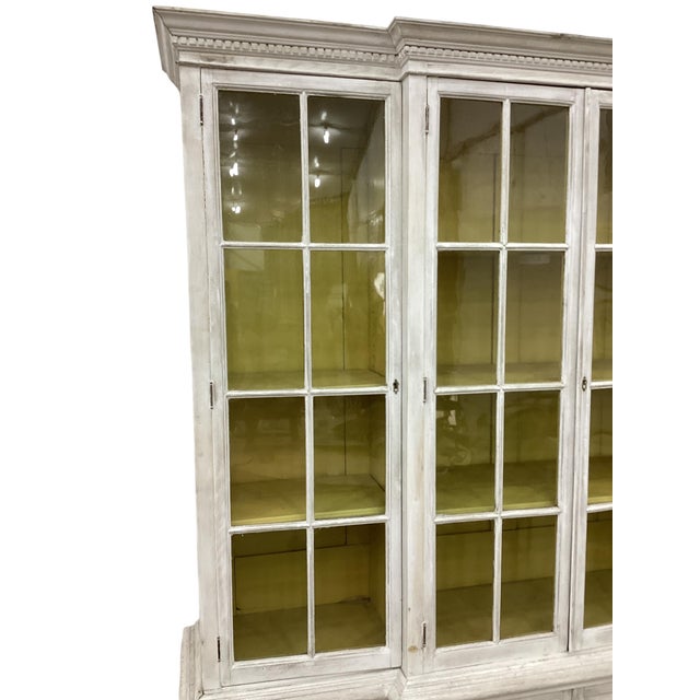 Late 19th Century Antique English White Washed Glazed Front Step Back Bookcase For Sale - Image 5 of 8
