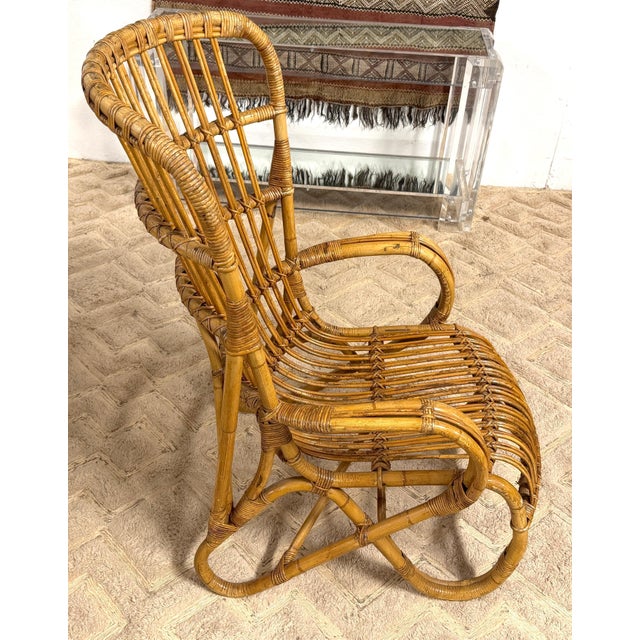 Pair of Italian Mid-Century Rattan High-Back Lounge Chairs, Style Franco Albini For Sale - Image 10 of 11
