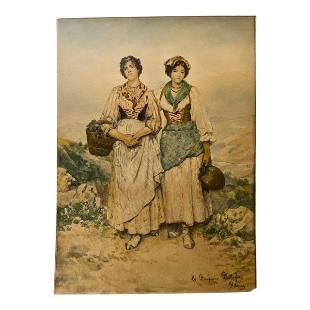 Antique Watercolor Painting by Clelia Bompiani-Battaglia For Sale
