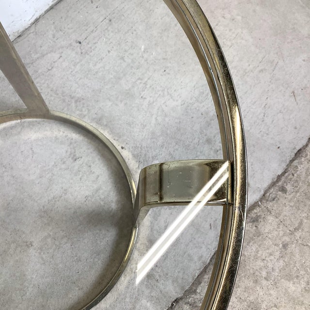Vintage Brass & Glass Side Tables With Circular Bases – Pair For Sale - Image 9 of 12