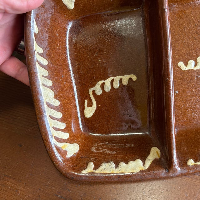 Antique English Slipware Decorated Redware Divided Dish, 19th Century For Sale - Image 10 of 12
