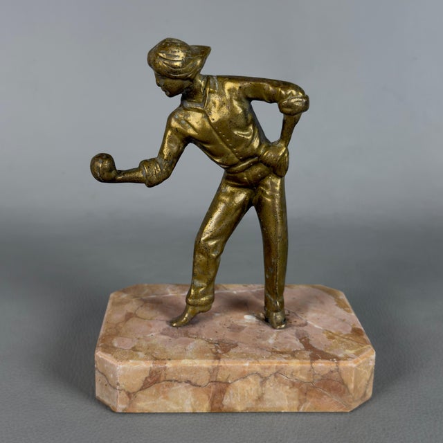 Vintage 20th Century Bocce Player in Bronze with Marble Base For Sale - Image 12 of 12