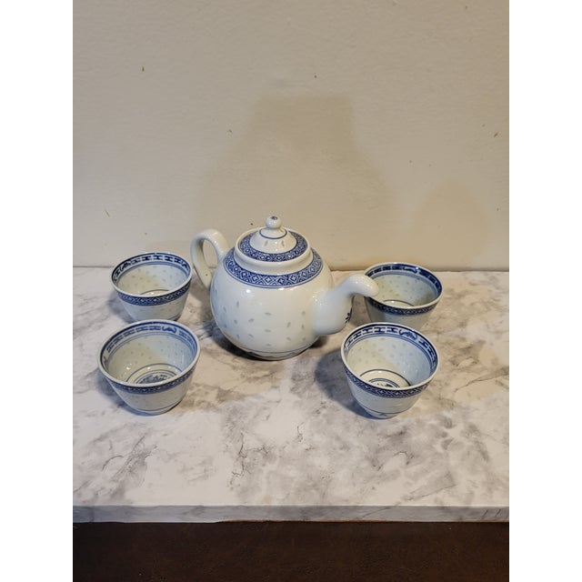 1980s 1980s Chinese Floral Porcelain Translucent Rice Grain - Set of 5 For Sale - Image 5 of 15