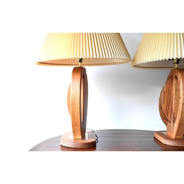 Mid 20th Century Mid-Century Modern Sculptural Oak Wood Table Lamps - a Pair For Sale - Image 5 of 11