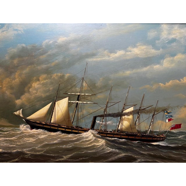Suggested Chairish Title Salvatore Colacicco “SS Great Britain” Large Framed Marine Oil on Panel Description Large...