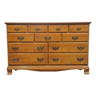 High End Vintage Solid Hard Rock Maple Early American Colonial 56" Double Dresser 5012 For Sale