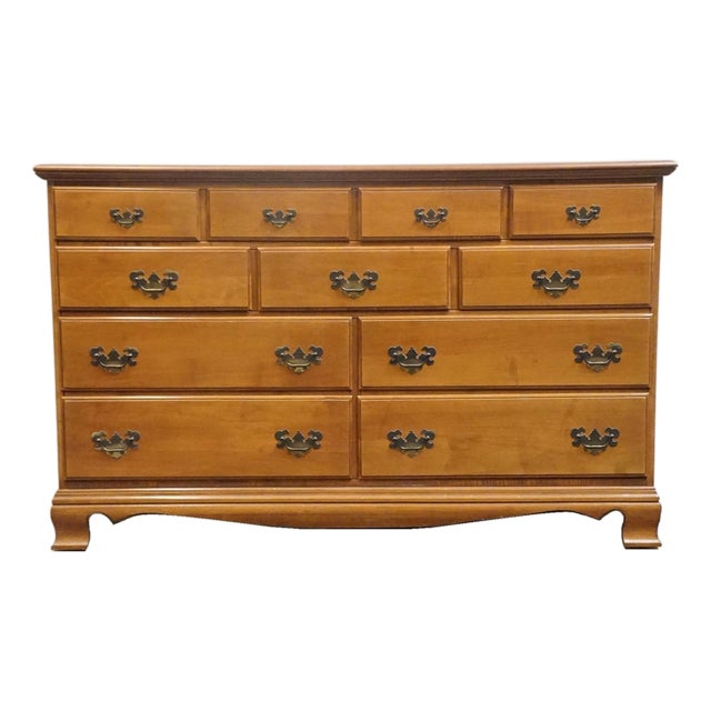 High End Vintage Solid Hard Rock Maple Early American Colonial 56" Double Dresser 5012 For Sale
