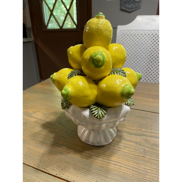Vintage Majolica Lemon Topiary on Pedestal Bowl From Portugal For Sale - Image 15 of 16