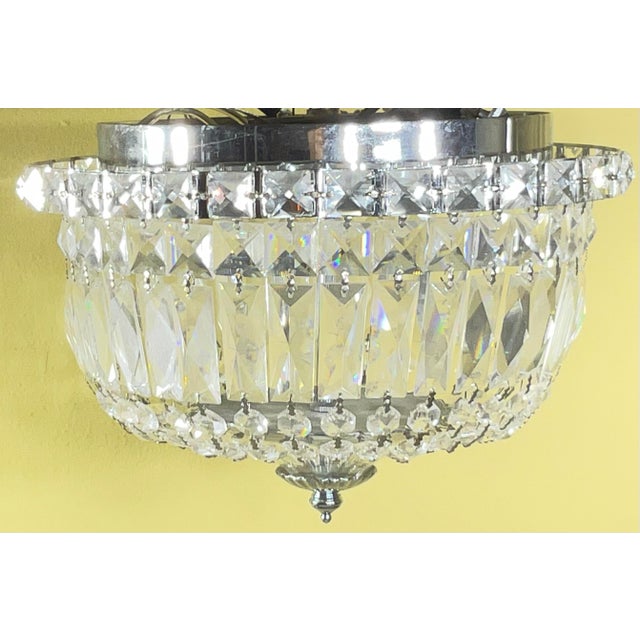 Matching Pair of Vintage-Style Crystal Flush Mount Ceiling Lights / Chandelier For Sale - Image 10 of 14