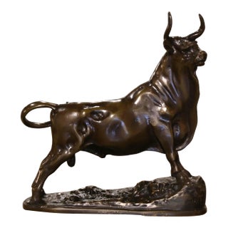 19th Century French Patinated Bronze Bull Sculpture Signed Georges Gardet For Sale