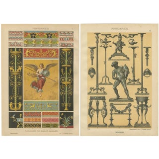 Dolmetsch, Pompeian Wall Painting and Bronze Designs, 1887, Prints, Set of 2 For Sale