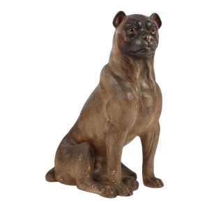 Huge 16.5” Antique Austrian Terracotta Pug Dog Sculpture W Glass Eyes