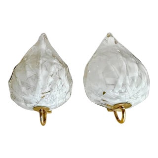 Pair of Mazzega Murano White and Clear Glass Leaf Wall Sconces For Sale