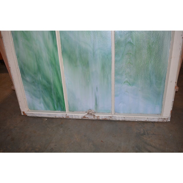 Vintage Large Green Blue & White Slag Glass 6 Pane Window Panel From Va Church For Sale - Image 17 of 18