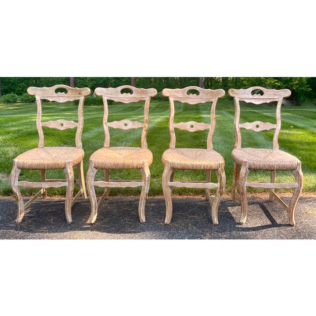 Vintage French Provincial Country Style Woven Seat Dining Chairs - Set of 4 For Sale - Image 4 of 9
