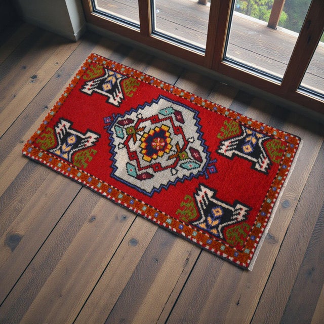 Shabby Chic 1970s Hand Knotted Small Turkish Rug Entry Kitchen Decor Door Mat Yastik Rug - 20" X 36" For Sale - Image 3 of 11