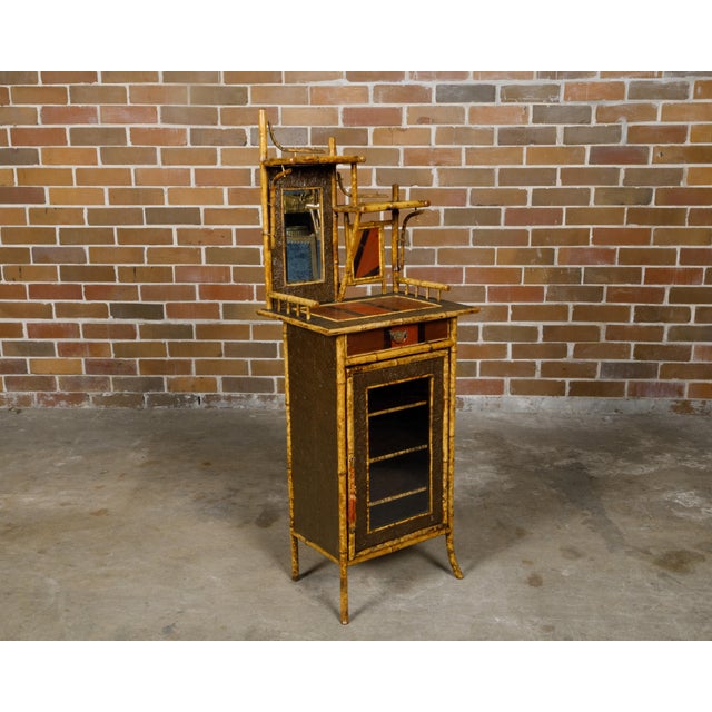 Late 19th Century English 1880s Bamboo Small Cabinet with Painted Accents and Single Mirror For Sale - Image 5 of 12