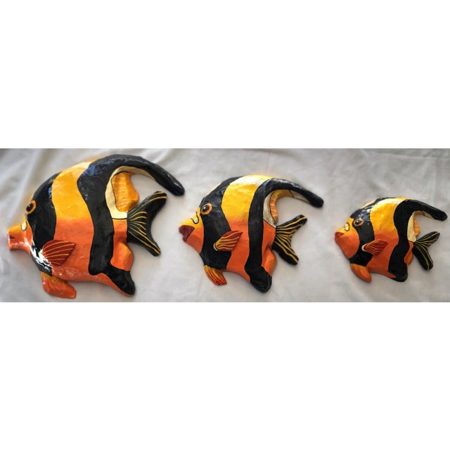 Paper 1980s Large Paper Mache' Set of 3 Wall Fish For Sale - Image 7 of 7