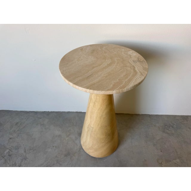 This vintage Italian pedestal side table exemplifies the elegance of Organic Modern and Minimalist design. Expertly carved...