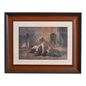 Antique Dog Watercolor of Two Setters by British Artist Alfred Hugh Fisher - Framed