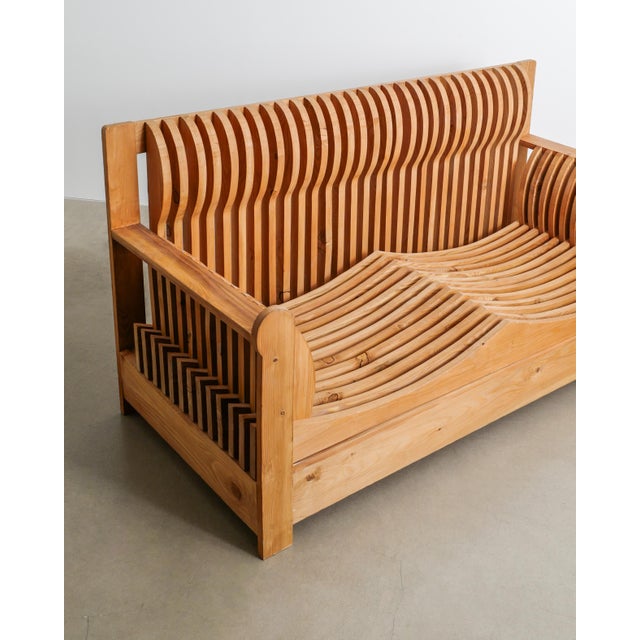 Acqua e Terra 2-Seater Sofa in Pine by Mario Ceroli for Poltranova, 1970s For Sale - Image 3 of 7
