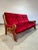 Guillerme et Chambron 1970’s Vintage French Brutalist Oak and Red Velvet Sofa For Sale - Image 4 of 12