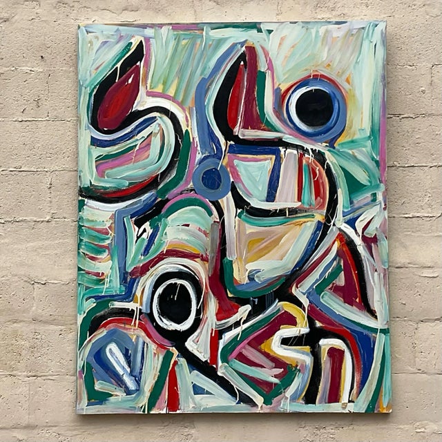 Vintage Terry Frid Oil on Canvas Multicolor Abstract Painting For Sale - Image 4 of 10