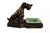 A classic Art Deco metal sculpture depicting three sitting dogs with a vintage jadeite bowl. Circa 1930s. The item could...