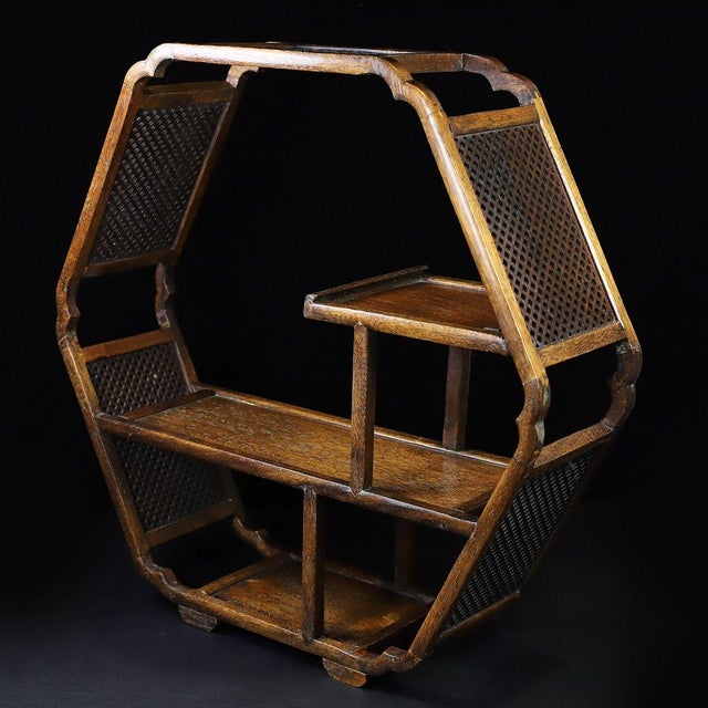Chinese Vintage Chinese Huali Rosewood Reticulated Hexagonal "Curio" Display Stand (Bogujia) For Sale - Image 3 of 8