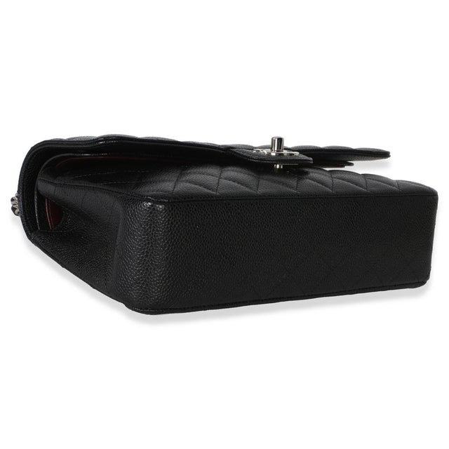 Black Quilted Caviar Medium Classic Double Flap Handbag For Sale In New York - Image 6 of 9
