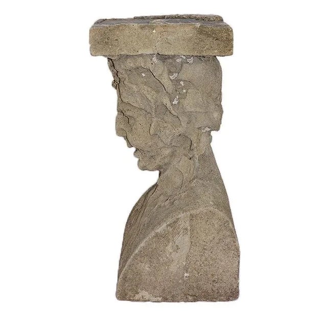 Pedestals Antique Cast Stone Figural Bust and Foliate Design - A Pair For Sale - Image 10 of 11