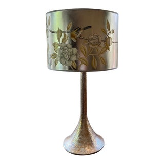 21st Century Jamie Young Tall Hammered Metal Table Lamp With Hand Painted Silvered Drum Shade For Sale