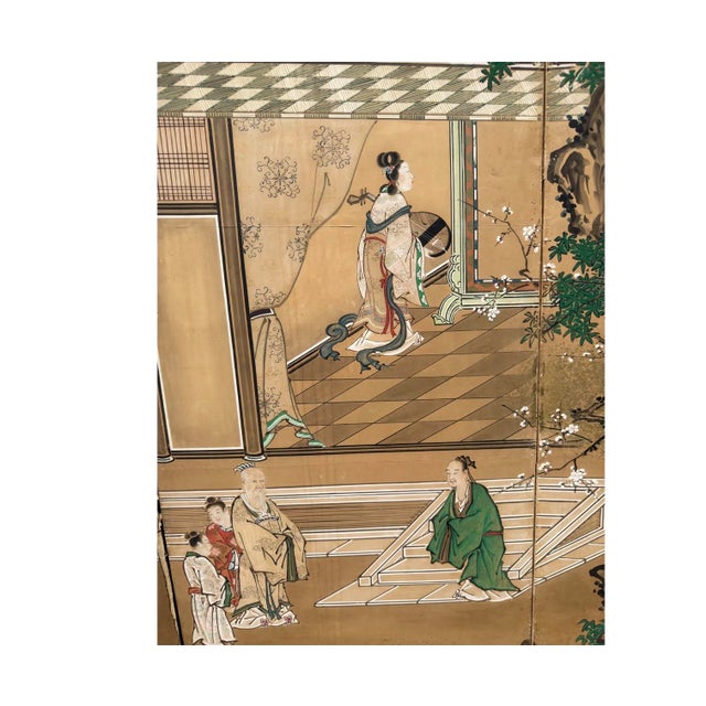 Antique Japanese Six Panel Room Divider Floor Screen.