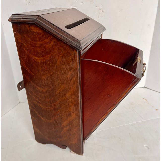 Vintage Oak Mailbox or Ballot Box or Alms Box W/Beveled Glass For Sale - Image 4 of 13