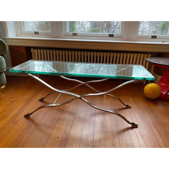 Modern 1970s Maison Jansen Nickel & Brass X Base Coffee Table For Sale - Image 3 of 9