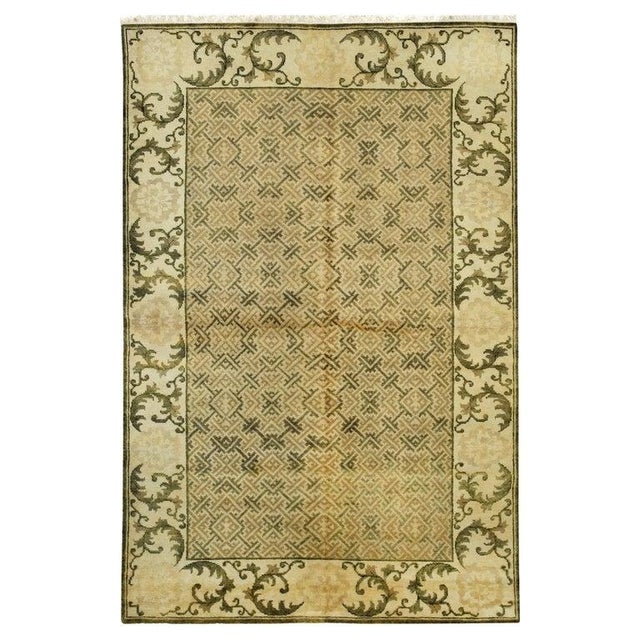 3x18 Green Hand-Knotted Wool Scrolled Leaf Border Geometric Modern Carpet Rug For Sale In New York - Image 6 of 8