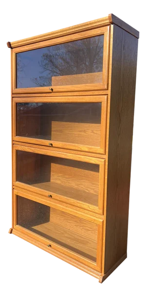 Vintage Barrister Bookcase on Oak Sliding Glass Doors. One Piece Unit