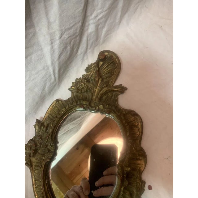 Wooden and Bronze Hand Mirror For Sale - Image 4 of 6