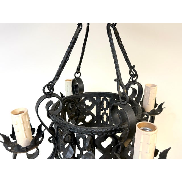 Addison Mizner Style Spanish Colonial Wrought Iron Four-Light Chandelier For Sale In West Palm - Image 6 of 18