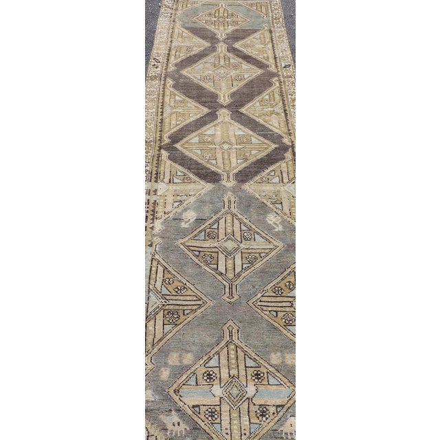 Textile Antique Persian Kurdish Runner With Medallion in Charcoal, Blue, and Acid Green For Sale - Image 7 of 12