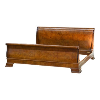 Henredon Charles X Empire King Size Burlwood Sleigh Bed For Sale
