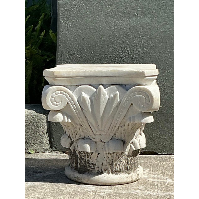 Vintage Carved Marble Column Side Table For Sale - Image 4 of 12