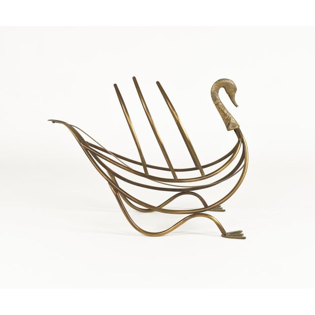 Metal Mid-Century Swan Shaped Magazine Rack in Brass attributed to Maison Jansen, 1960s For Sale - Image 7 of 11